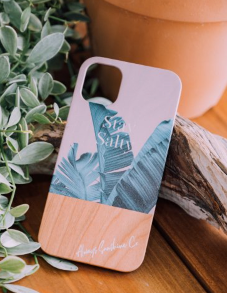 【iPhone 14, iPhone 14 Plus, iPhone 14 Pro, iPhone 14 Pro Max対応】iPhone Wood Case / Stay Salty Leaf