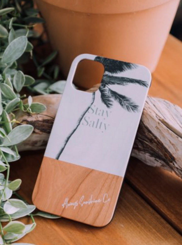 【iPhone 14, iPhone 14 Plus, iPhone 14 Pro, iPhone 14 Pro Max対応】 iPhone Wood Case / Stay Salty Palm Tree